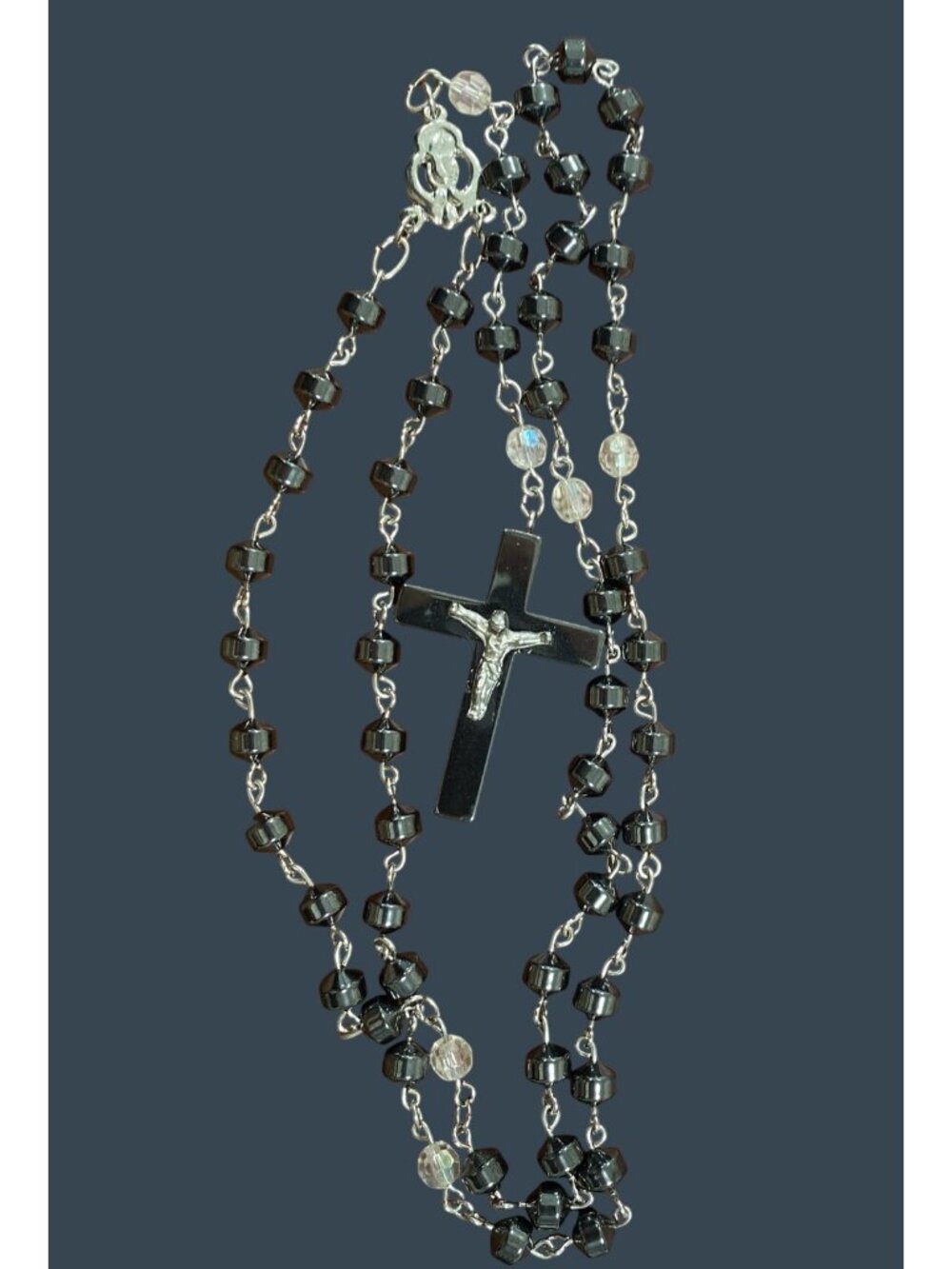 Traditional Catholic Dominican 5 Decade Rosary Hematite Crucifix & Beads